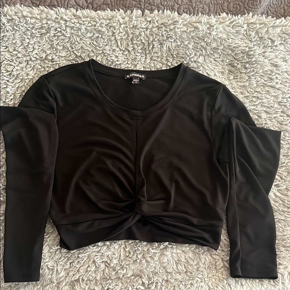 Express Black Long Sleeve Twist Front Top